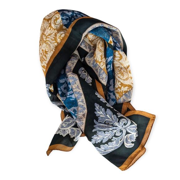 Anne Klein Silk Palas Baroque Geometric Scarf ~ gold deep teal cream and forest - Picture 7 of 9